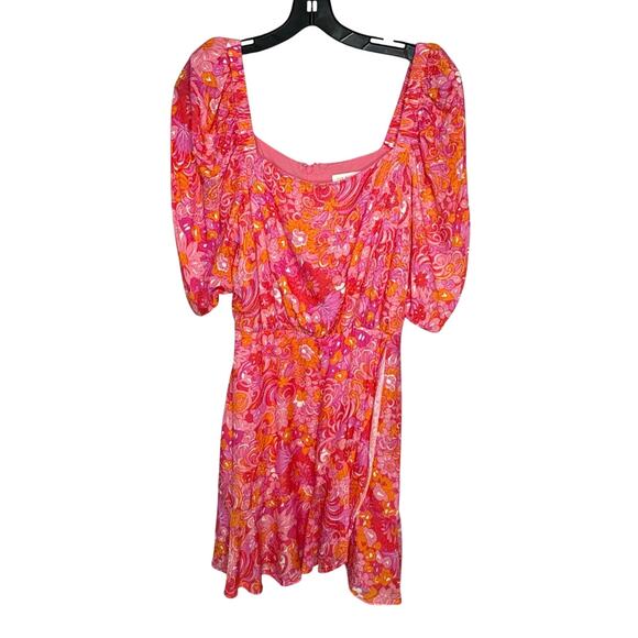 Ted Baker Pink Beth Floral Spring Square Neck Puff Sleeve Faux Wrap Mini Dress 4 - Picture 2 of 14